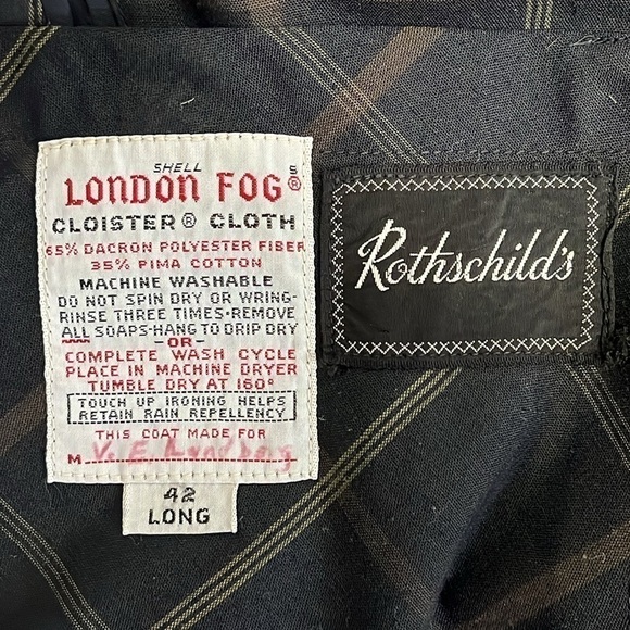 London Fog Navy Blue Trench Coat Men's Size 42 Long Overcoat Rothschild's - Picture 14 of 15